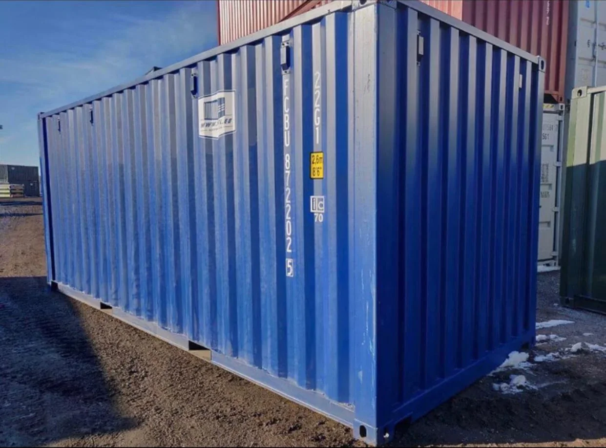 Contenedor 30 pies con puerta garaje azul – Imagen 3